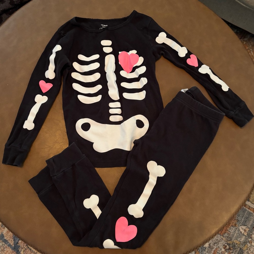 Carter's Black and White Skeleton Pajama Set with Pink Accents